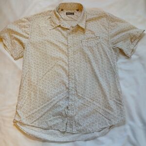 7 Diamonds Beige Patterned Casual Short Sleeve Button Up Shirt